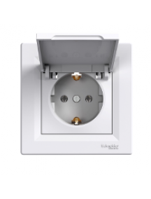 EPH3100121 - Asfora - single socket outlet with side earth - 16A lid white , Schneider Electric
