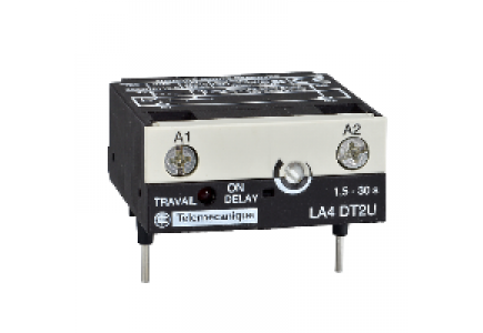 TeSys D LA4DT0U - TeSys CA - module temporisateur électro. - type travail 0.1..2s - 24..250Vcc/ca , Schneider Electric