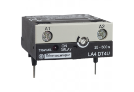 TeSys D LA4DT4U - TeSys CA - module temporisateur électro. - type travail 25..500s - 24..250Vcc/ca , Schneider Electric