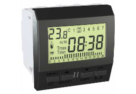 Unica MGU3.505.12 - Unica - thermostat programmable hebdomadaire - 2 modules - graphite , Schneider Electric