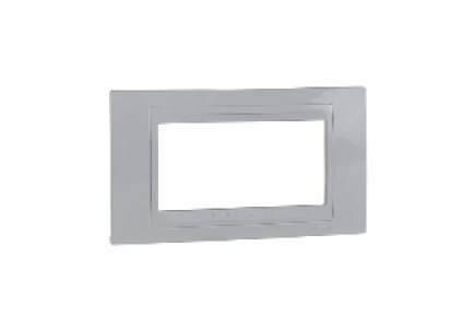Unica MGU4.104.18 - Unica Blanc liseré Blanc plaque de finition 1 poste horizontal 4 modules , Schneider Electric