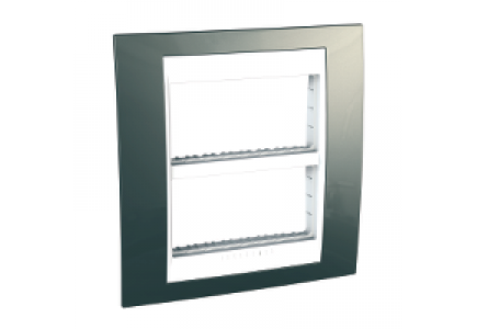 Unica MGU48.424.824 - Unica - plaque de finition et support - 2x4 modules - gris clair liseré blanc , Schneider Electric