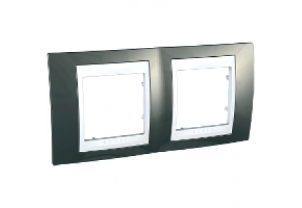 Unica MGU6.004.824 - Unica - plaque de finition - 2 poste horizontal 4 mod. - gris clair liseré blanc , Schneider Electric