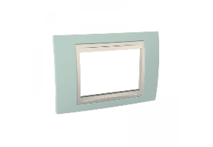 Unica MGU6.103.570 - Unica Plus - cover frame - 3 modules - water green/ivory , Schneider Electric