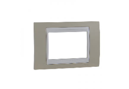 Unica MGU6.103.867 - Unica - plaque de finition - 1 poste hor. 3 mod. - sable liseré blanc , Schneider Electric