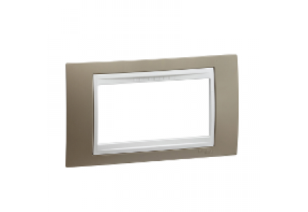 Unica MGU6.104.874 - Unica - plaque de finition - 1 poste hor. 4 mod. - vison liseré blanc , Schneider Electric
