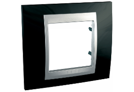 Unica MGU66.002.093 - Unica Top - plaque de finition - 1 poste 2 mod. - noir rhodium liseré alu , Schneider Electric