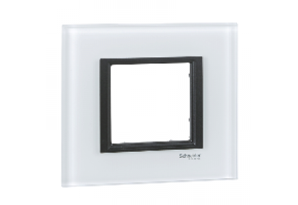 Unica MGU68.002.7C2 - Unica Class - plaque de finition - 1 poste 2 mod. - verre blanc liseré noir , Schneider Electric