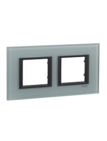 Unica MGU68.004.7C3 - Unica Class - plaque de finition - 2x2 mod. 71mm - verre gris liseré noir , Schneider Electric