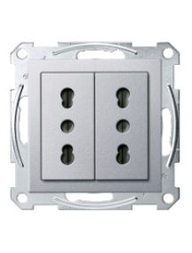 Merten System M MTN2162-0460 - Italian-Double socket-outlet, aluminium, System M , Schneider Electric