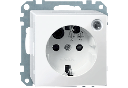 Merten System M MTN501119 - SCHUKO timer socket-outlet insert with shutter, polar white, glossy, System M , Schneider Electric
