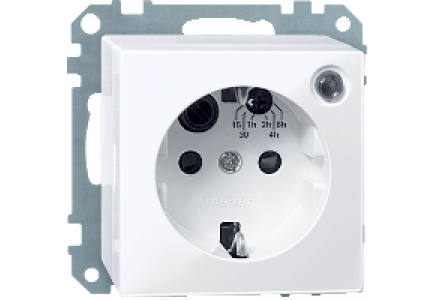 Merten System M MTN501125 - SCHUKO timer socket-outlet insert with shutter, active white, glossy, System M , Schneider Electric