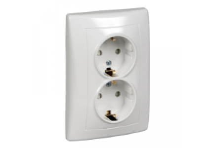 Sedna SDN3000421 - Sedna - double socket-outlet with side earth - 16A shutters, white , Schneider Electric