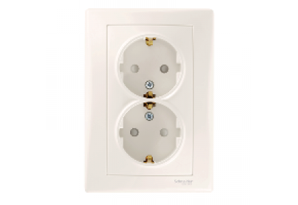 Sedna SDN3000423 - Sedna - double socket-outlet with side earth - 16A shutters, cream , Schneider Electric