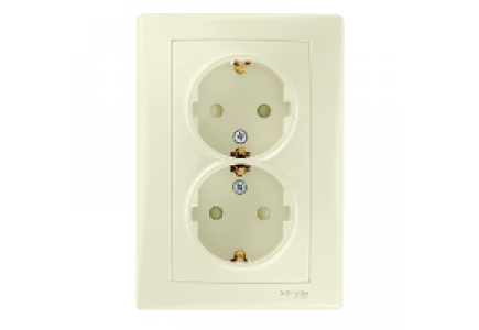 Sedna SDN3000447 - Sedna - double socket-outlet with side earth - 16A shutters, beige , Schneider Electric