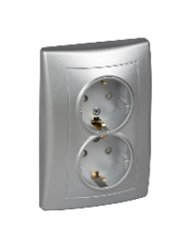 Sedna SDN3000460 - Sedna - double socket-outlet with side earth - 16A shutters, aluminium , Schneider Electric