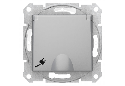 Sedna SDN3100360 - Sedna - single socket outlet, side earth - 16A IP44 shutter, lid, wo frame alum , Schneider Electric