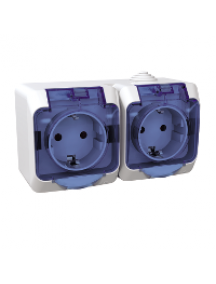 Cedar Plus WDE000525 - Cedar Plus - double socket-outlet sideE - 16A, shutters, transparent lid, white , Schneider Electric