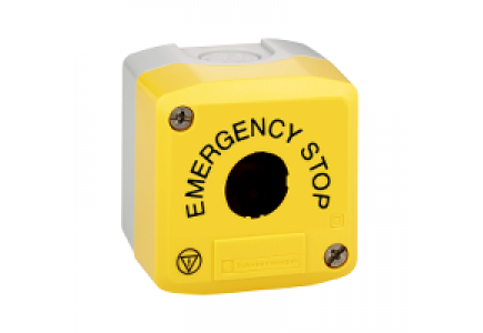 Boîtes GCR_003 - X XALK01H29 - Harmony boite - 1 trou - couvercle jaune - EMERGENCY STOP - logos EN13850 , Schneider Electric