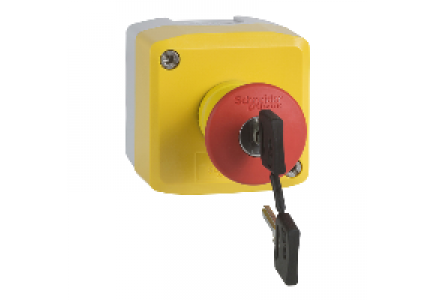 Harmony XALK XALK188G - Harmony XAL - boite jaune arrêt urgen rouge - pouss tourn à clé - 1F+2O - Ø40 , Schneider Electric