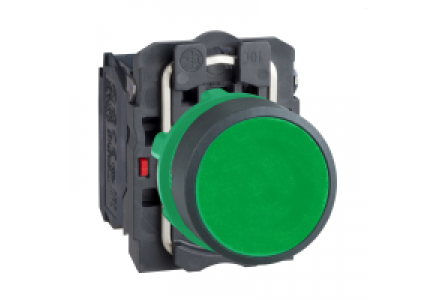Harmony XB5 XB5AA35 - Harmony bouton-poussoir vert Ø22 - à impulsion affleurant - 1O+1F , Schneider Electric