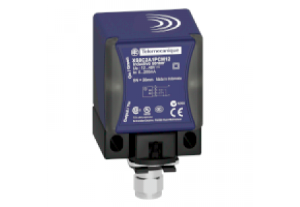 OsiSense XS XS8C2A1MBU20 - OsiSense XS8 - détecteur inductif - 40x40 - L70mm - PBT - Sn 20 mm - conn. 1/2p , Schneider Electric