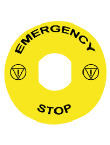 Harmony XB4 ZBY8330 - Harmony étiquette circulaire Ø90mm jaune - logo EN13850 - EMERGENCY STOP , Schneider Electric