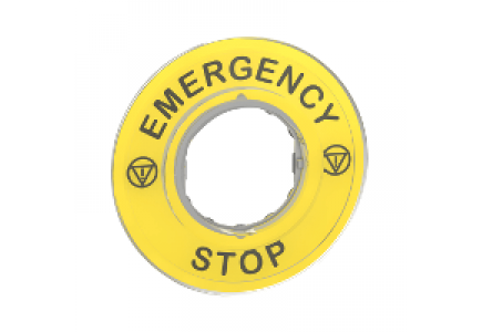 Harmony XB5 ZBY9320 - Harmony - étiquette circulaire jaune 3D - Ø60 - Emergency Stop , Schneider Electric